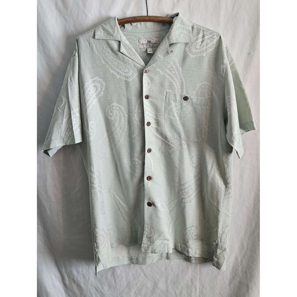 Island Shores Silk Men's M Green Paisley Short Sleeve Button Up M S136